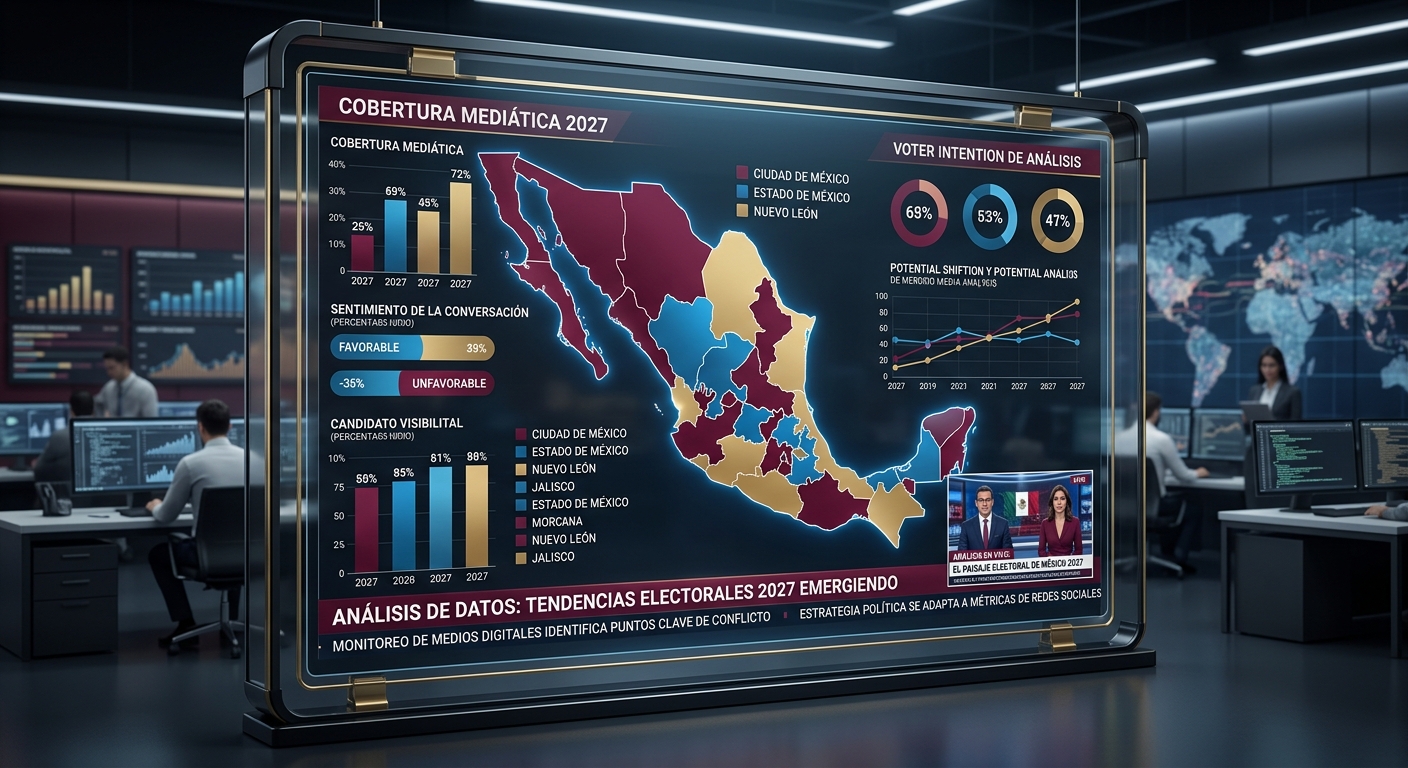 PERCEPTIA revela el primer mapa mediático de la elección 2027: Morena lidera en once estados y la oposición en seis.